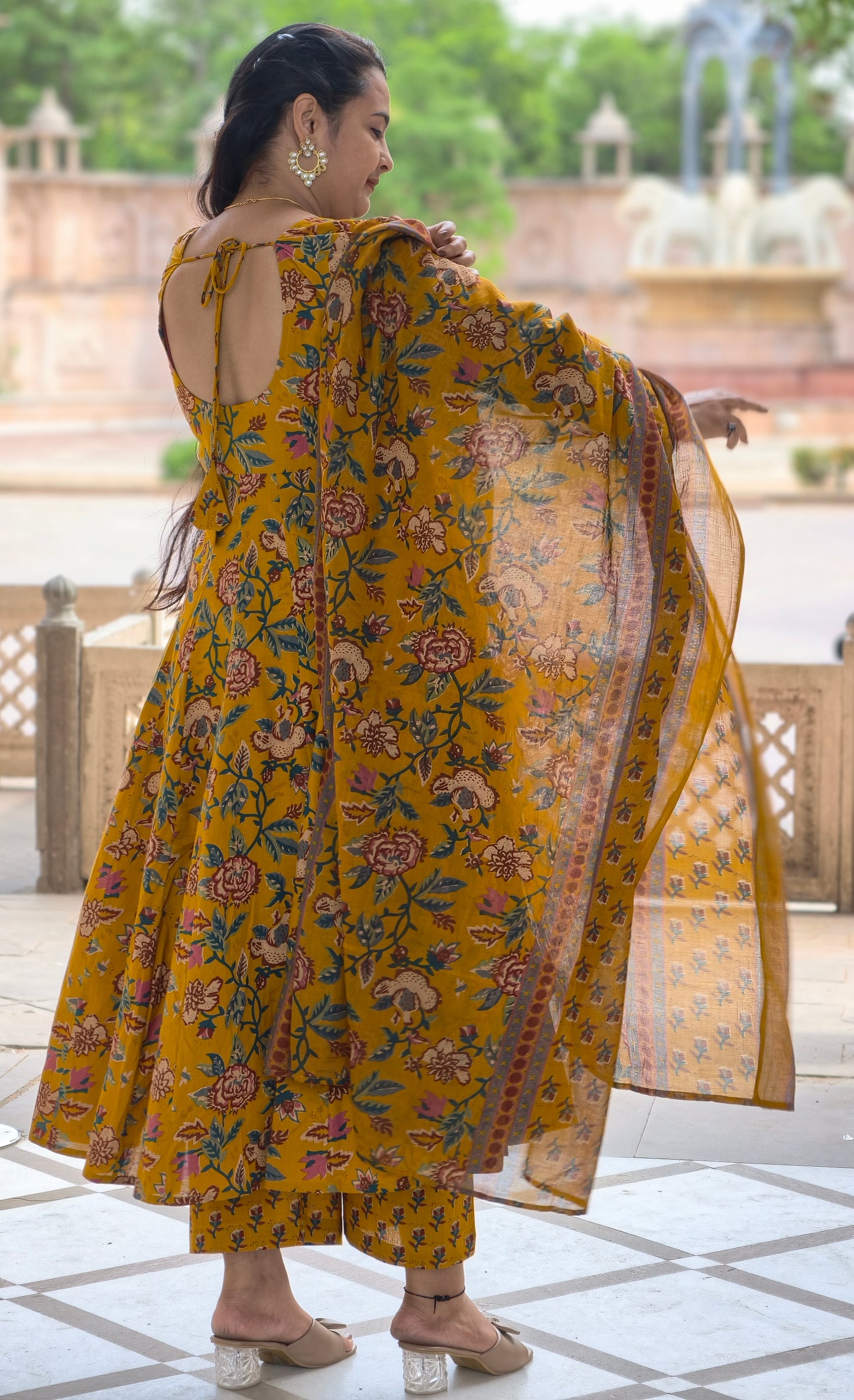 Phoolwari  Floral Print Cotton Anarkali Suit Set
