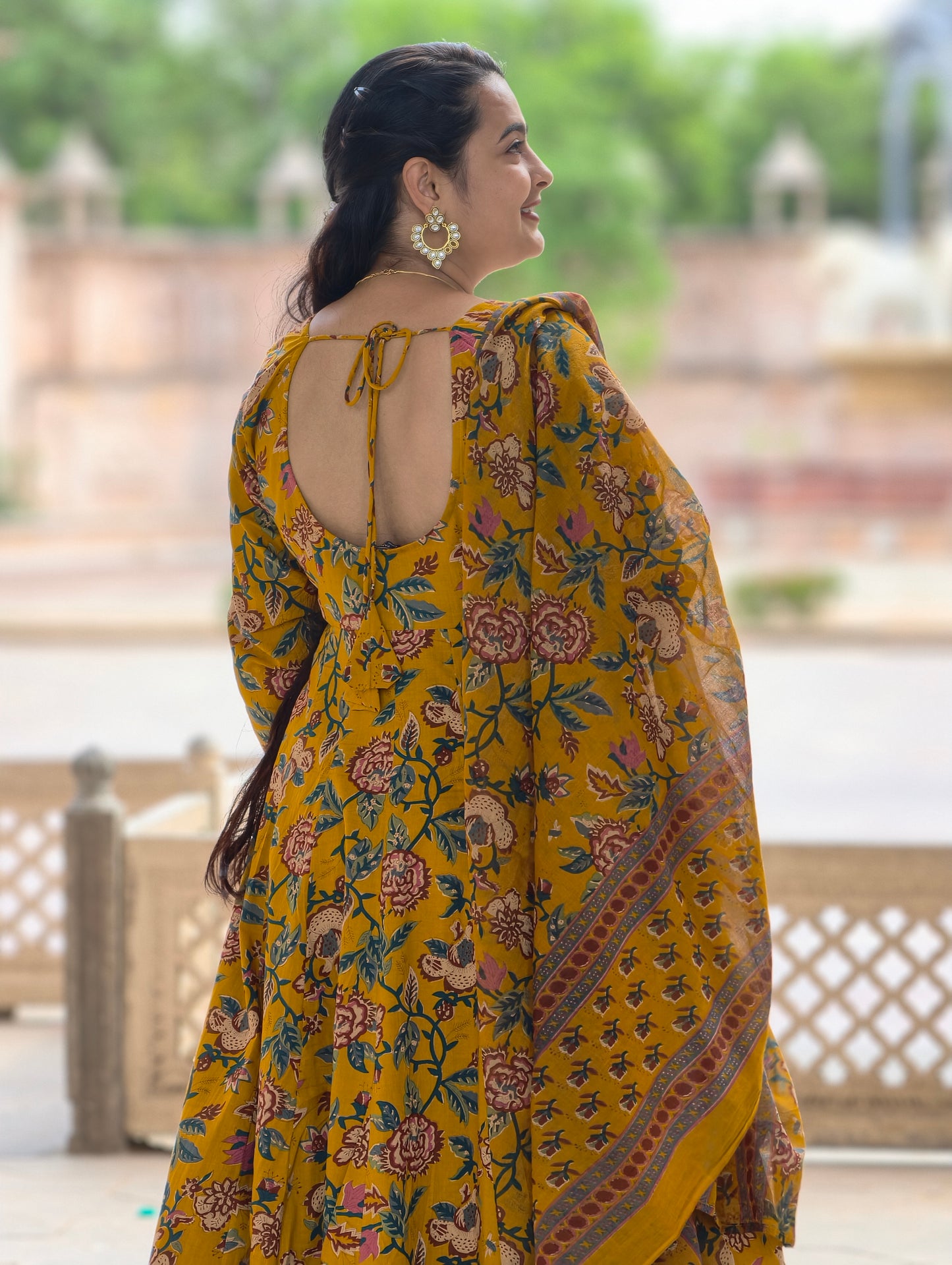 Phoolwari  Floral Print Cotton Anarkali Suit Set