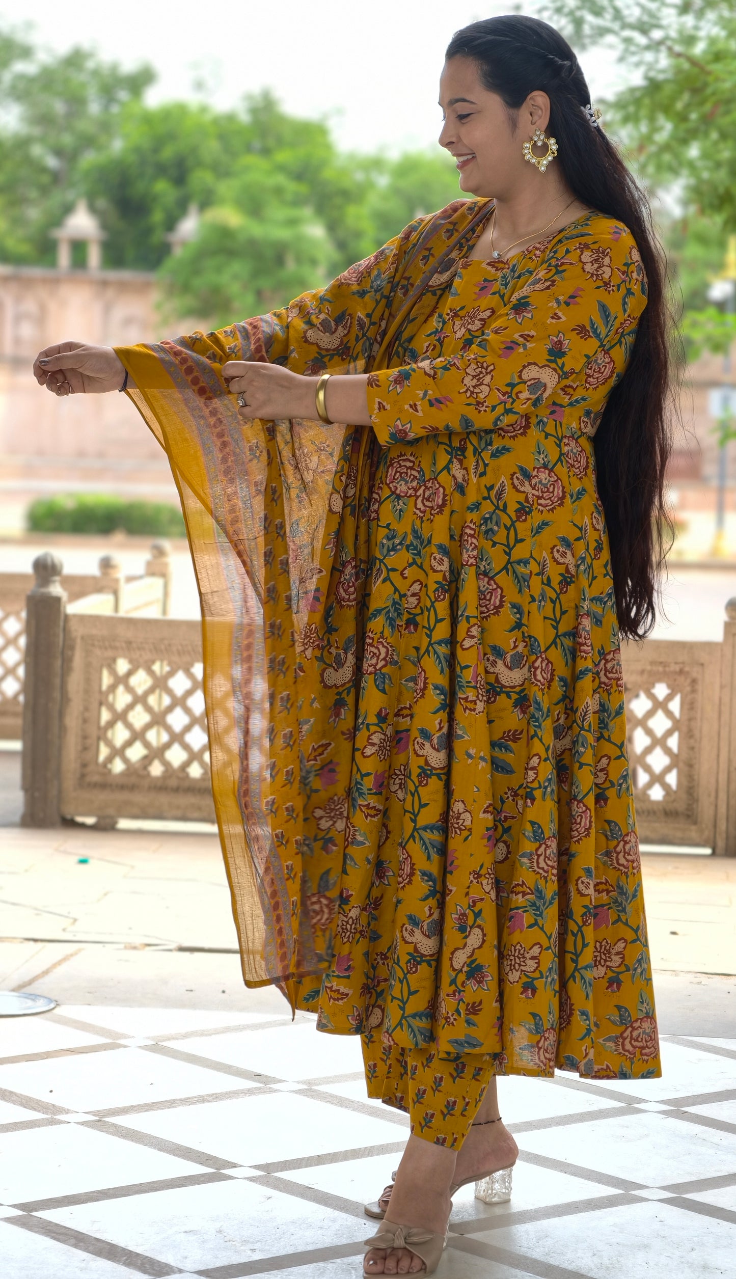 Phoolwari  Floral Print Cotton Anarkali Suit Set