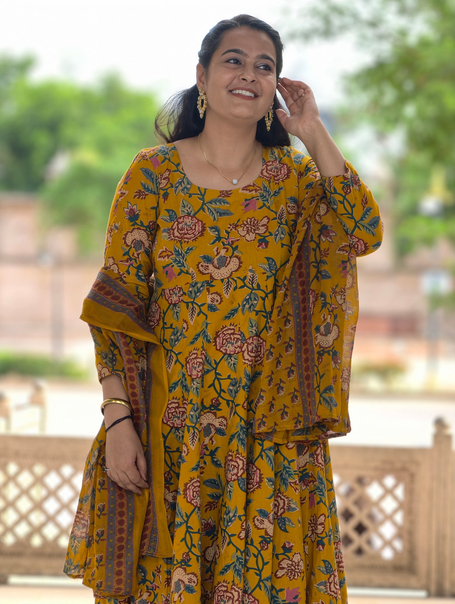 Phoolwari  Floral Print Cotton Anarkali Suit Set
