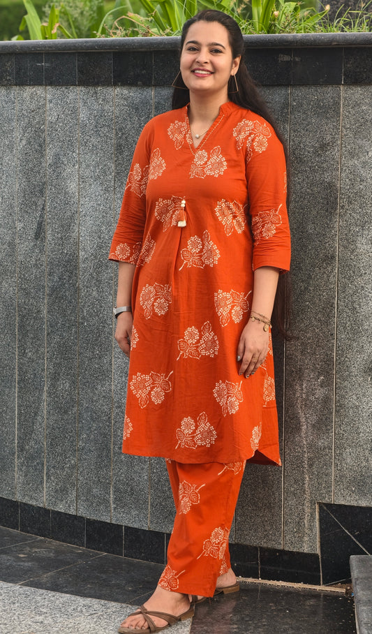 Kesariya Cotton Kurta Pant Co-ord Set